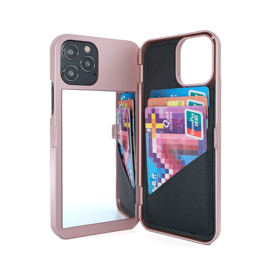 Card Slot Wallet Makeup Mirror Back Cover Flip Case for iPhone - carolay.co