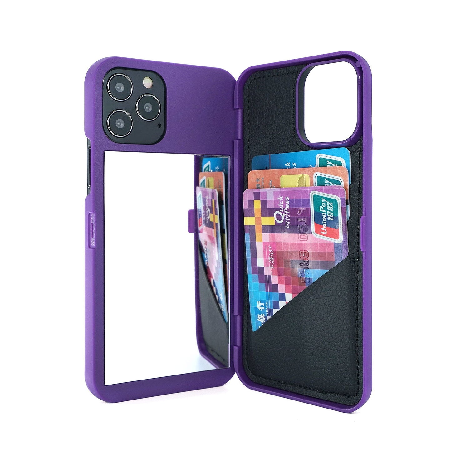 Card Slot Wallet Makeup Mirror Back Cover Flip Case for iPhone - carolay.co