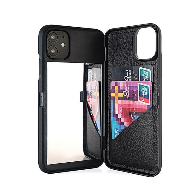 Card Slot Wallet Makeup Mirror Back Cover Flip Case for iPhone - carolay.co