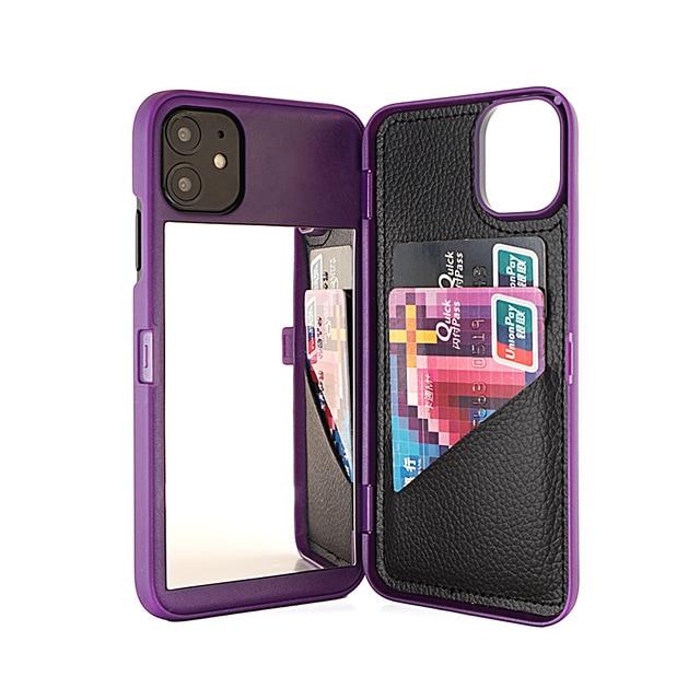 Card Slot Wallet Makeup Mirror Back Cover Flip Case for iPhone - carolay.co