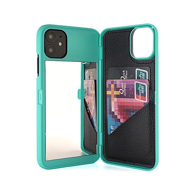 Card Slot Wallet Makeup Mirror Back Cover Flip Case for iPhone - carolay.co