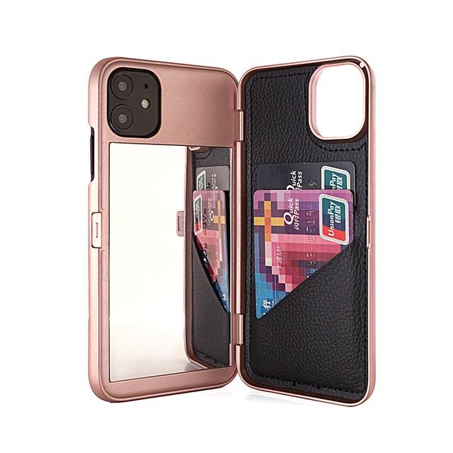 Card Slot Wallet Makeup Mirror Back Cover Flip Case for iPhone - carolay.co