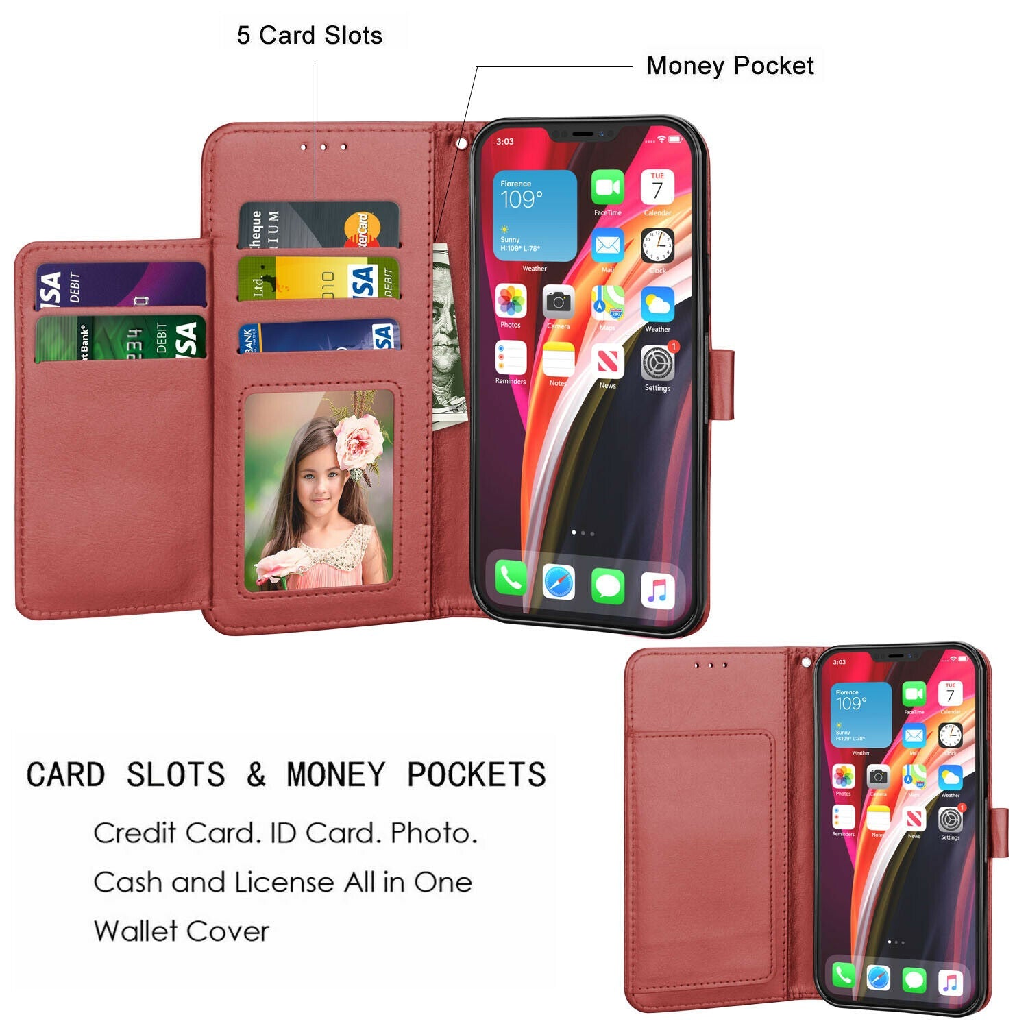 Case Leather Flip Wallet Holder Stand Cover For iPhone - carolay.co