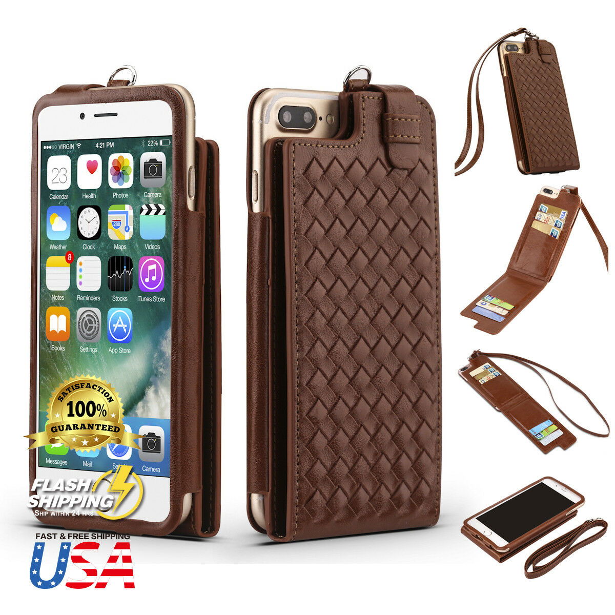 Fits Luxurious Woven Leather Card Slot Wallet Case Lanyard For iPhone - carolay.co