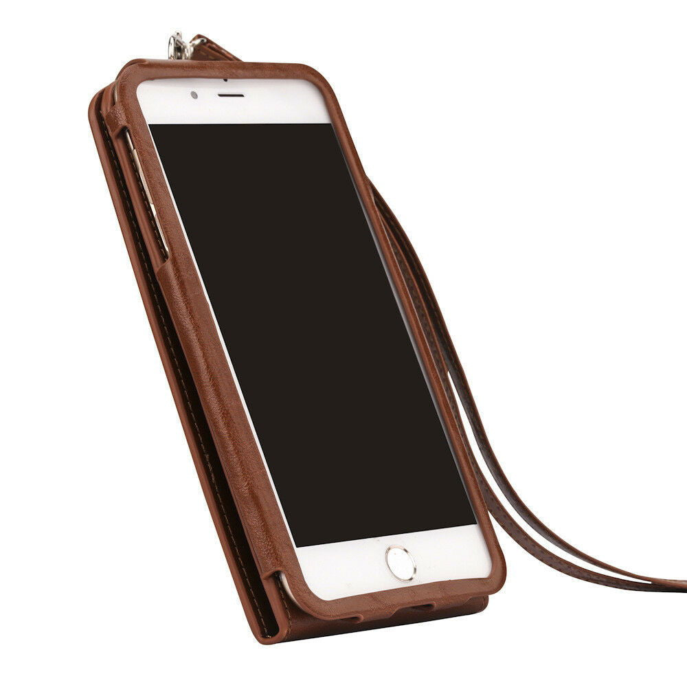 Fits Luxurious Woven Leather Card Slot Wallet Case Lanyard For iPhone - carolay.co