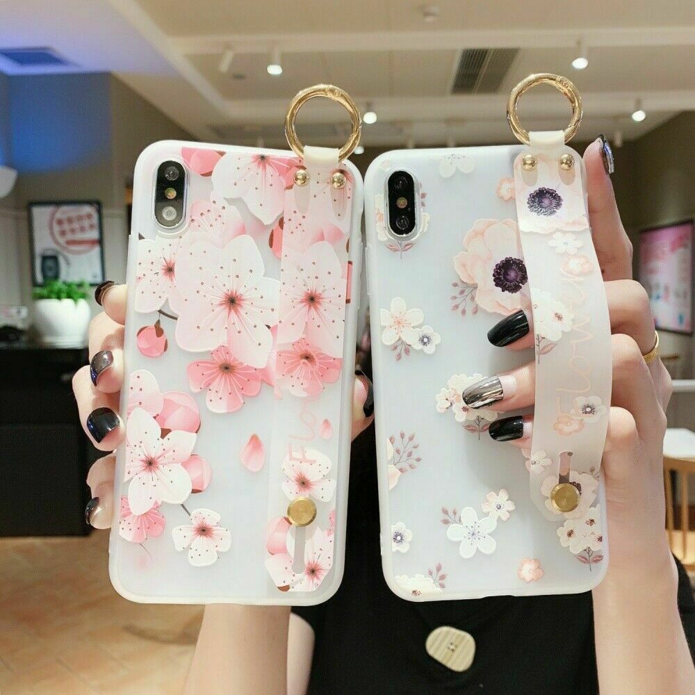 Flower Pattern Clear Slim Hand Strap Holder Case For iPhone - carolay.co