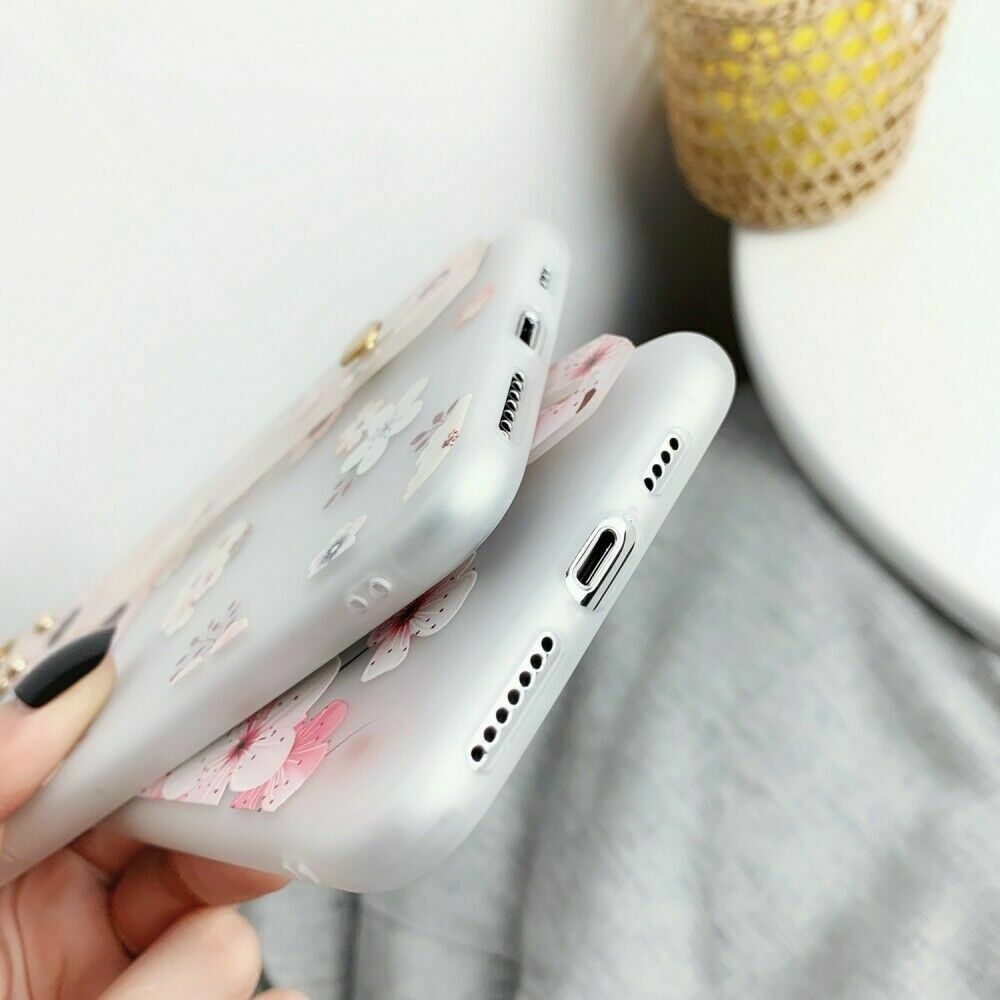 Flower Pattern Clear Slim Hand Strap Holder Case For iPhone - carolay.co