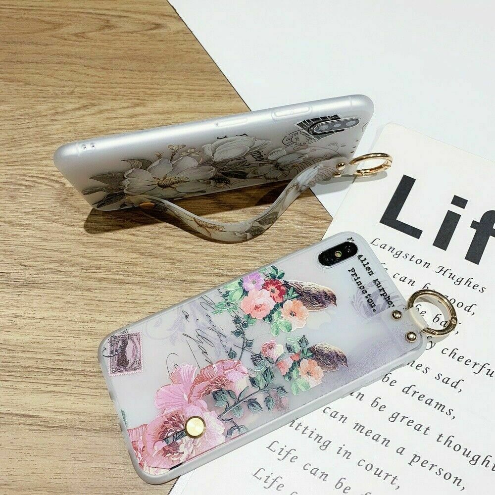 Flower Pattern Clear Slim Hand Strap Holder Case For iPhone - carolay.co