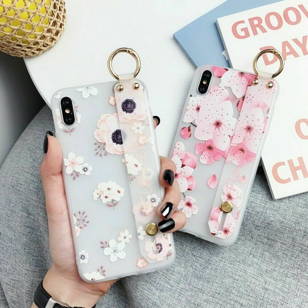 Flower Pattern Clear Slim Hand Strap Holder Case For iPhone - carolay.co