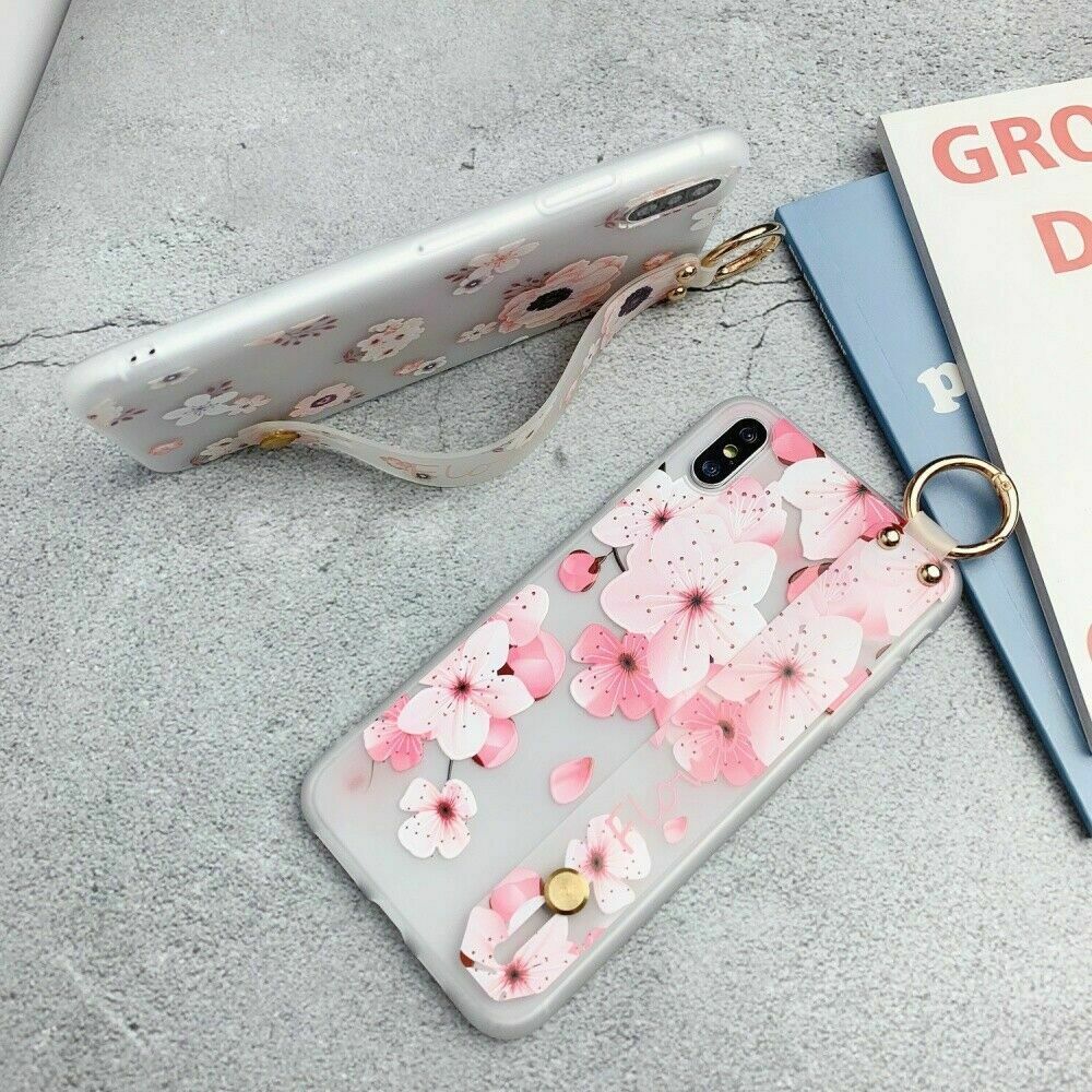 Flower Pattern Clear Slim Hand Strap Holder Case For iPhone - carolay.co