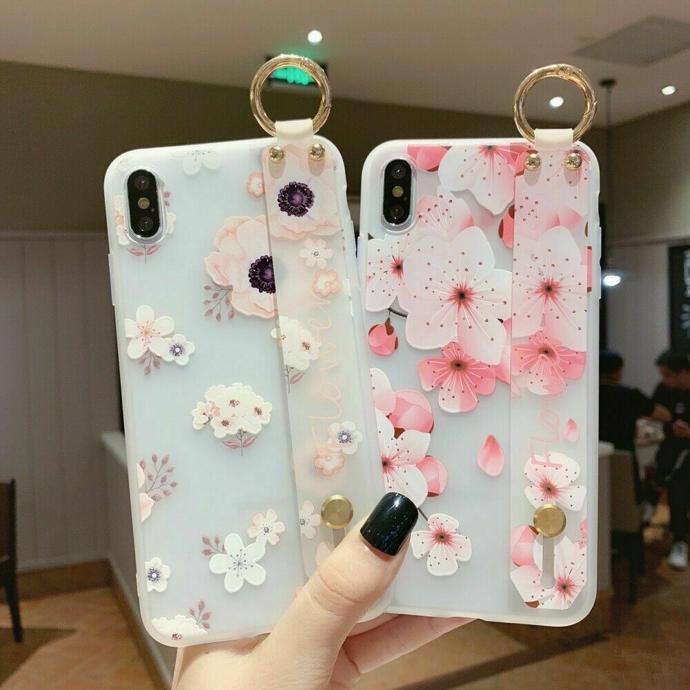 Flower Pattern Clear Slim Hand Strap Holder Case For iPhone - carolay.co