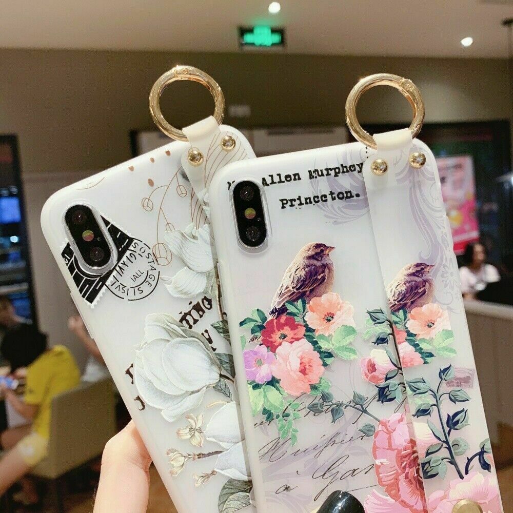 Flower Pattern Clear Slim Hand Strap Holder Case For iPhone - carolay.co