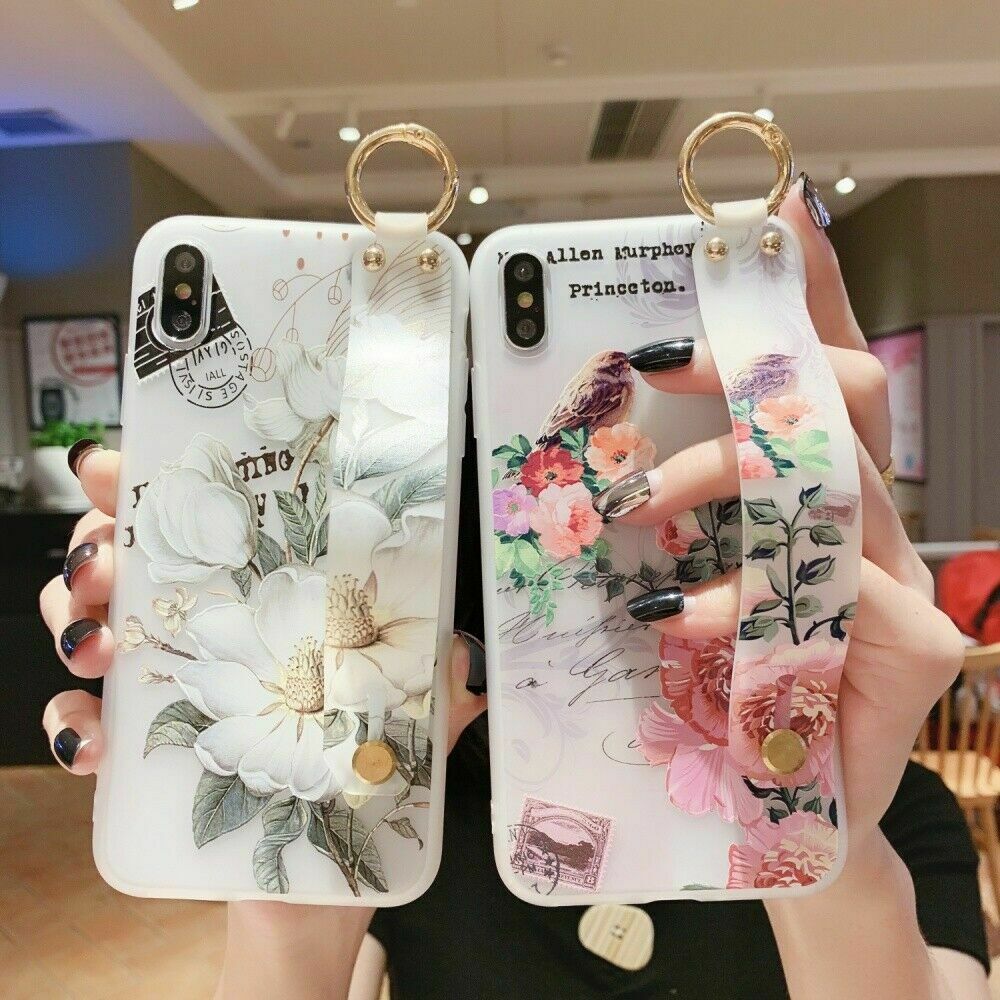 Flower Pattern Clear Slim Hand Strap Holder Case For iPhone - carolay.co