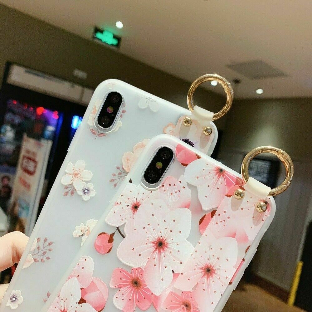 Flower Pattern Clear Slim Hand Strap Holder Case For iPhone - carolay.co
