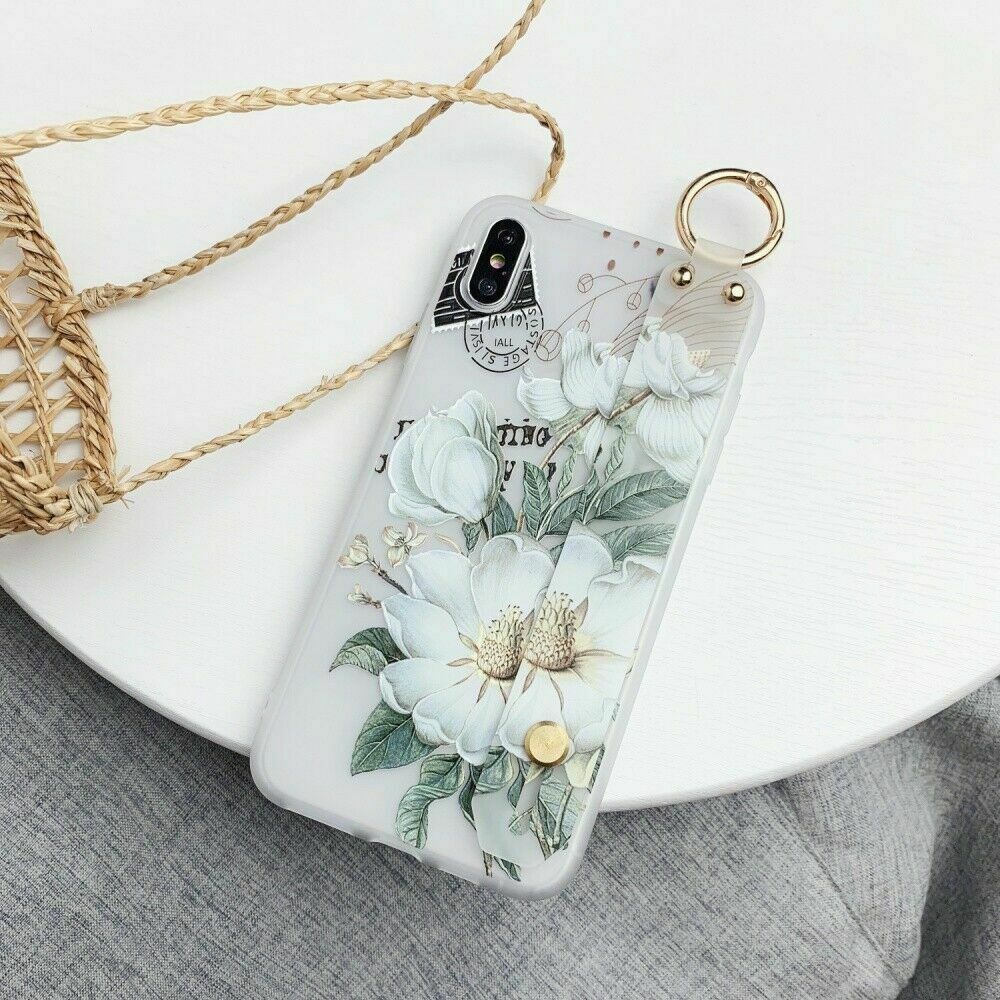 Flower Pattern Clear Slim Hand Strap Holder Case For iPhone - carolay.co