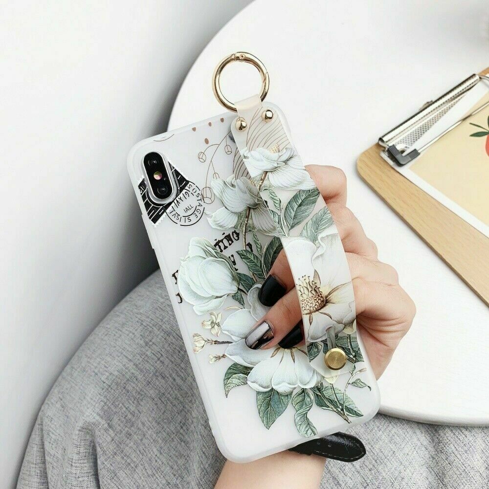 Flower Pattern Clear Slim Hand Strap Holder Case For iPhone - carolay.co