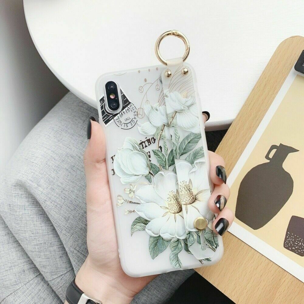 Flower Pattern Clear Slim Hand Strap Holder Case For iPhone - carolay.co