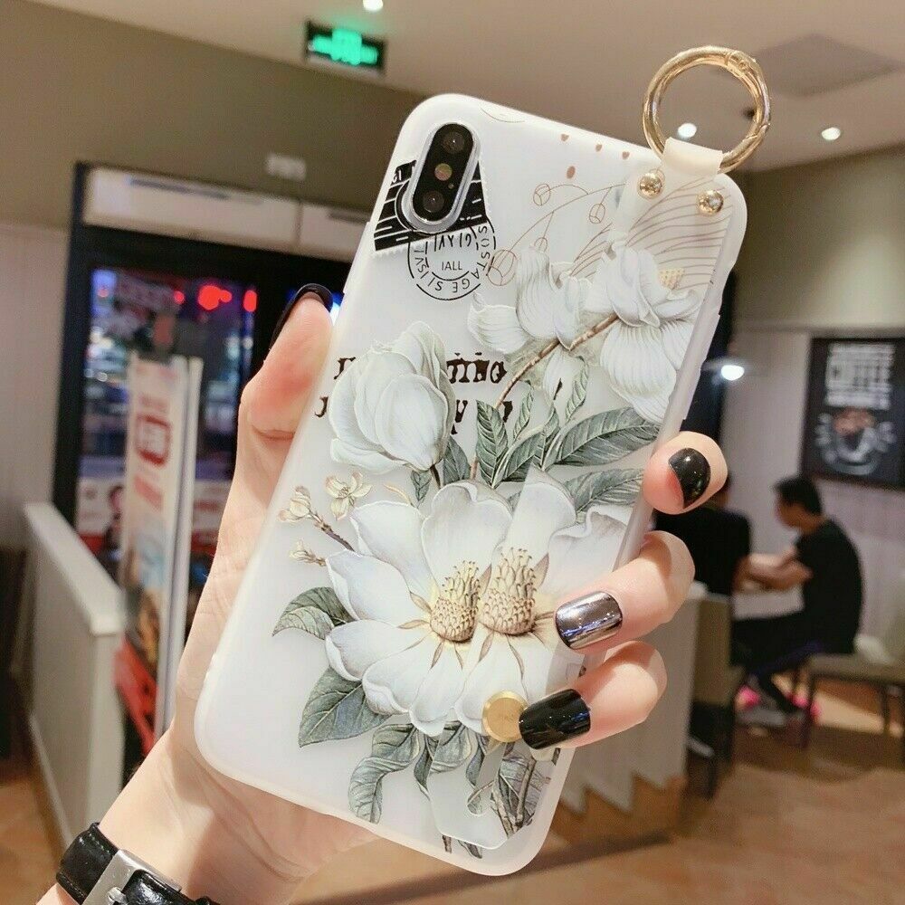 Flower Pattern Clear Slim Hand Strap Holder Case For iPhone - carolay.co
