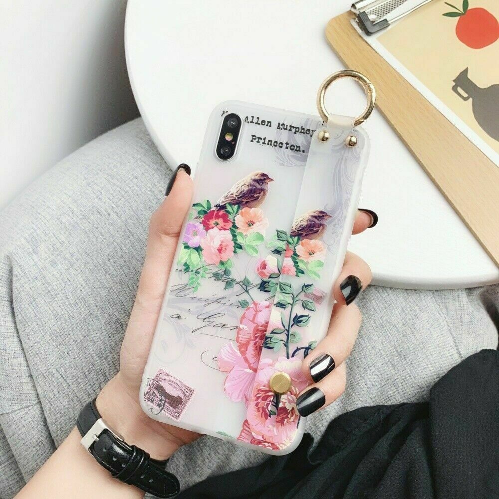 Flower Pattern Clear Slim Hand Strap Holder Case For iPhone - carolay.co