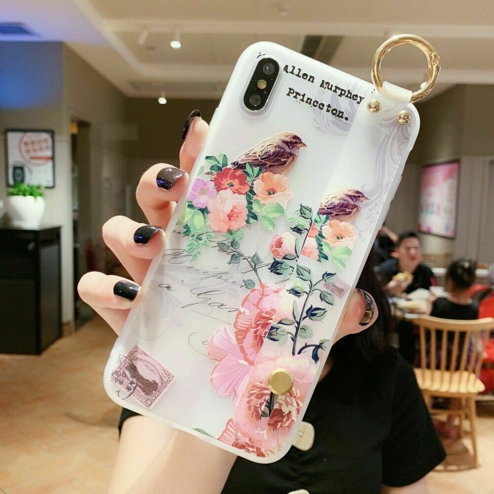 Flower Pattern Clear Slim Hand Strap Holder Case For iPhone - carolay.co