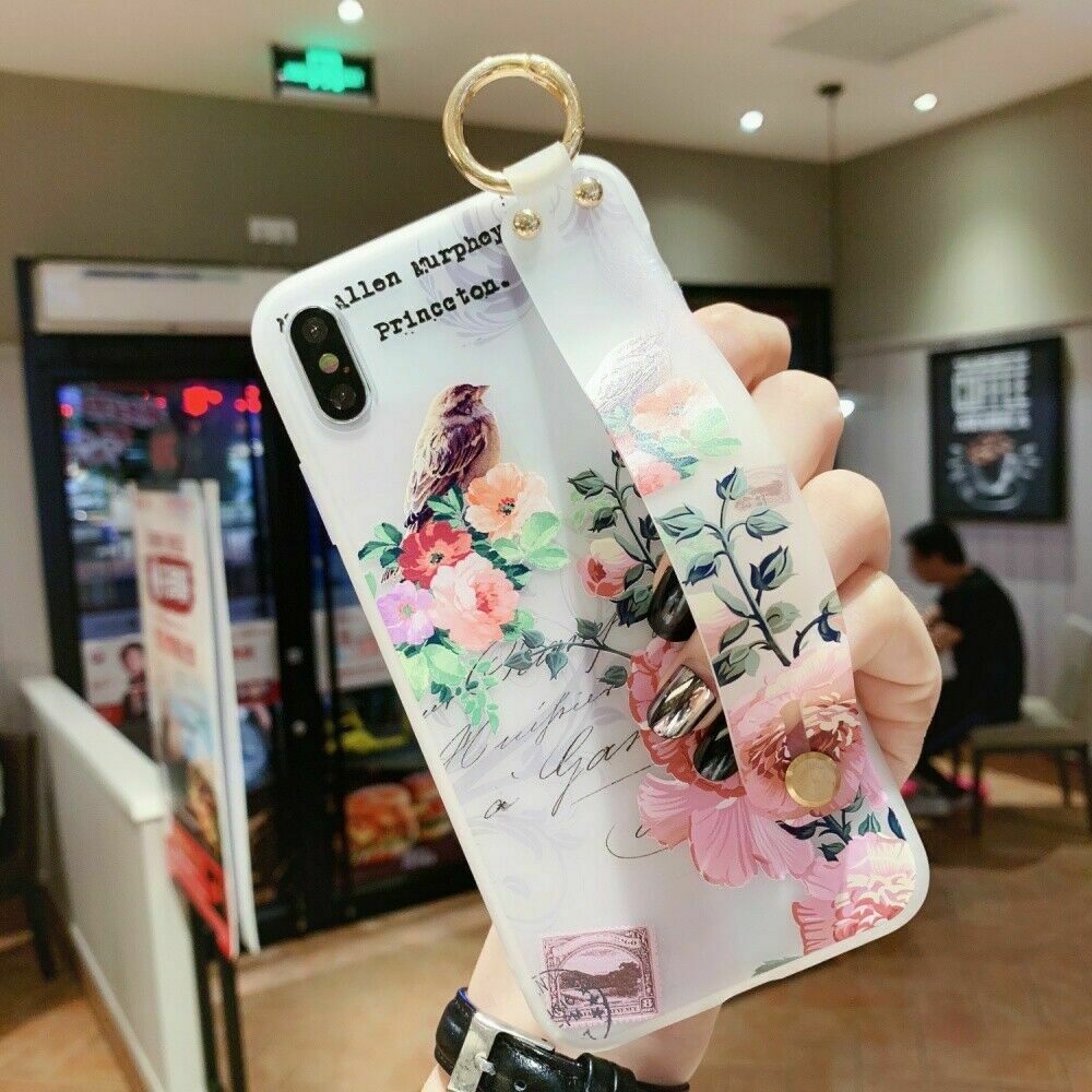 Flower Pattern Clear Slim Hand Strap Holder Case For iPhone - carolay.co
