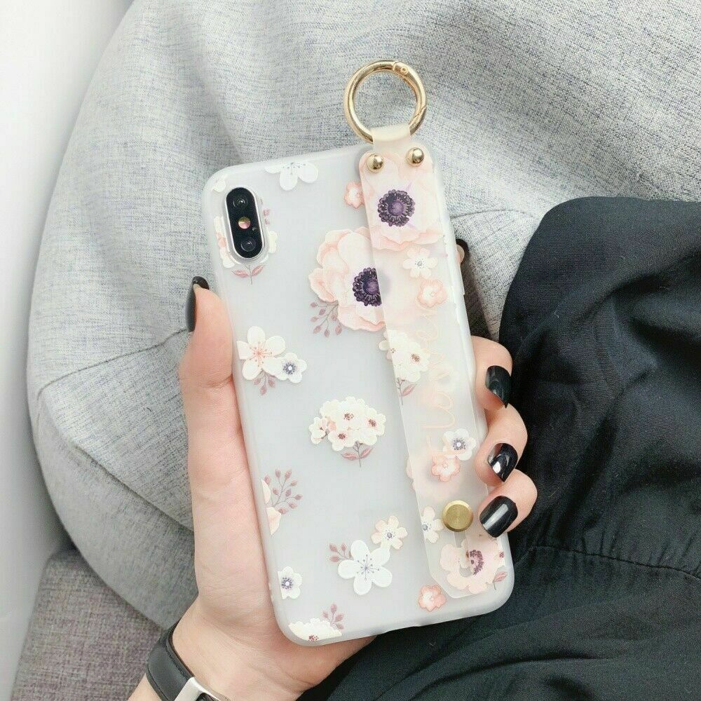 Flower Pattern Clear Slim Hand Strap Holder Case For iPhone - carolay.co