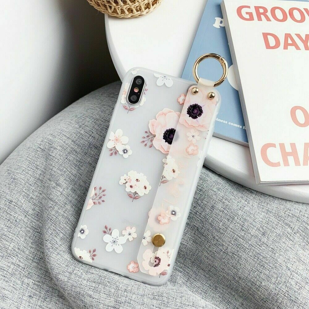 Flower Pattern Clear Slim Hand Strap Holder Case For iPhone - carolay.co