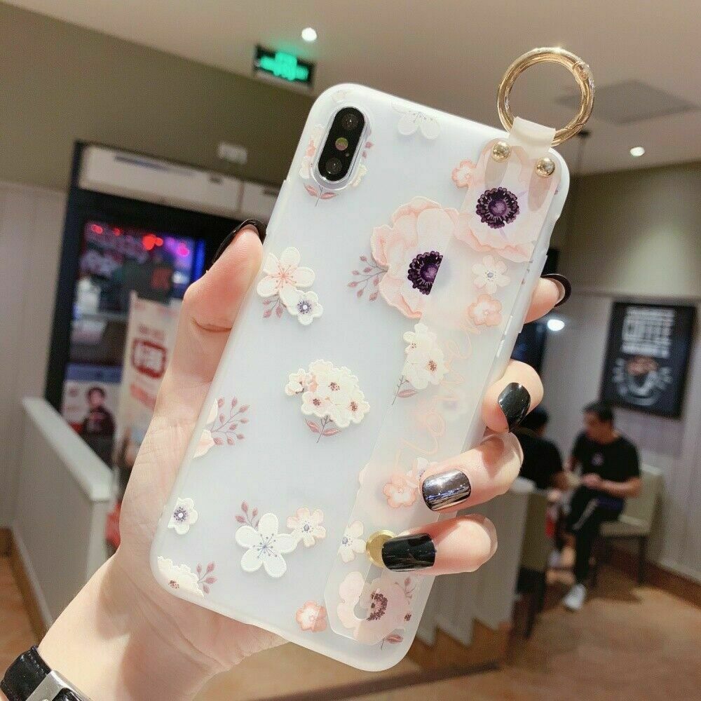 Flower Pattern Clear Slim Hand Strap Holder Case For iPhone - carolay.co