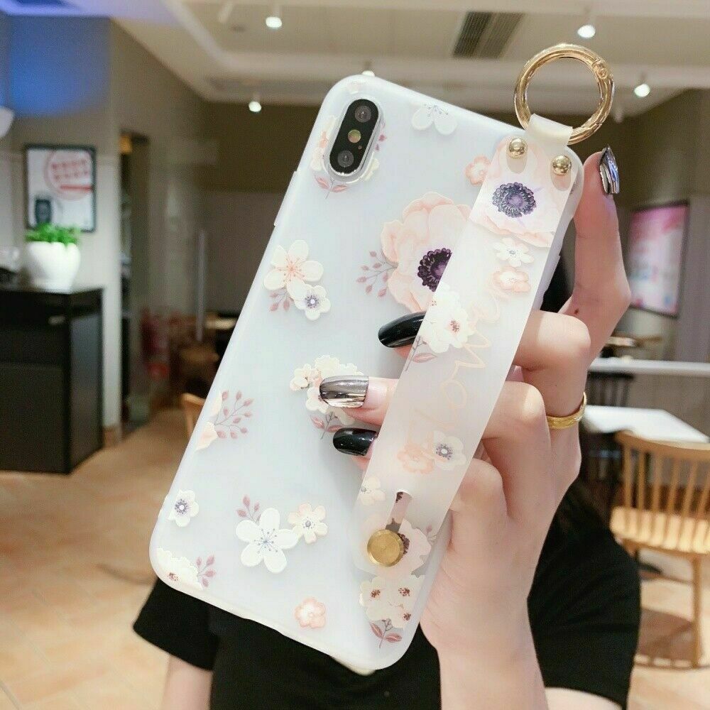 Flower Pattern Clear Slim Hand Strap Holder Case For iPhone - carolay.co