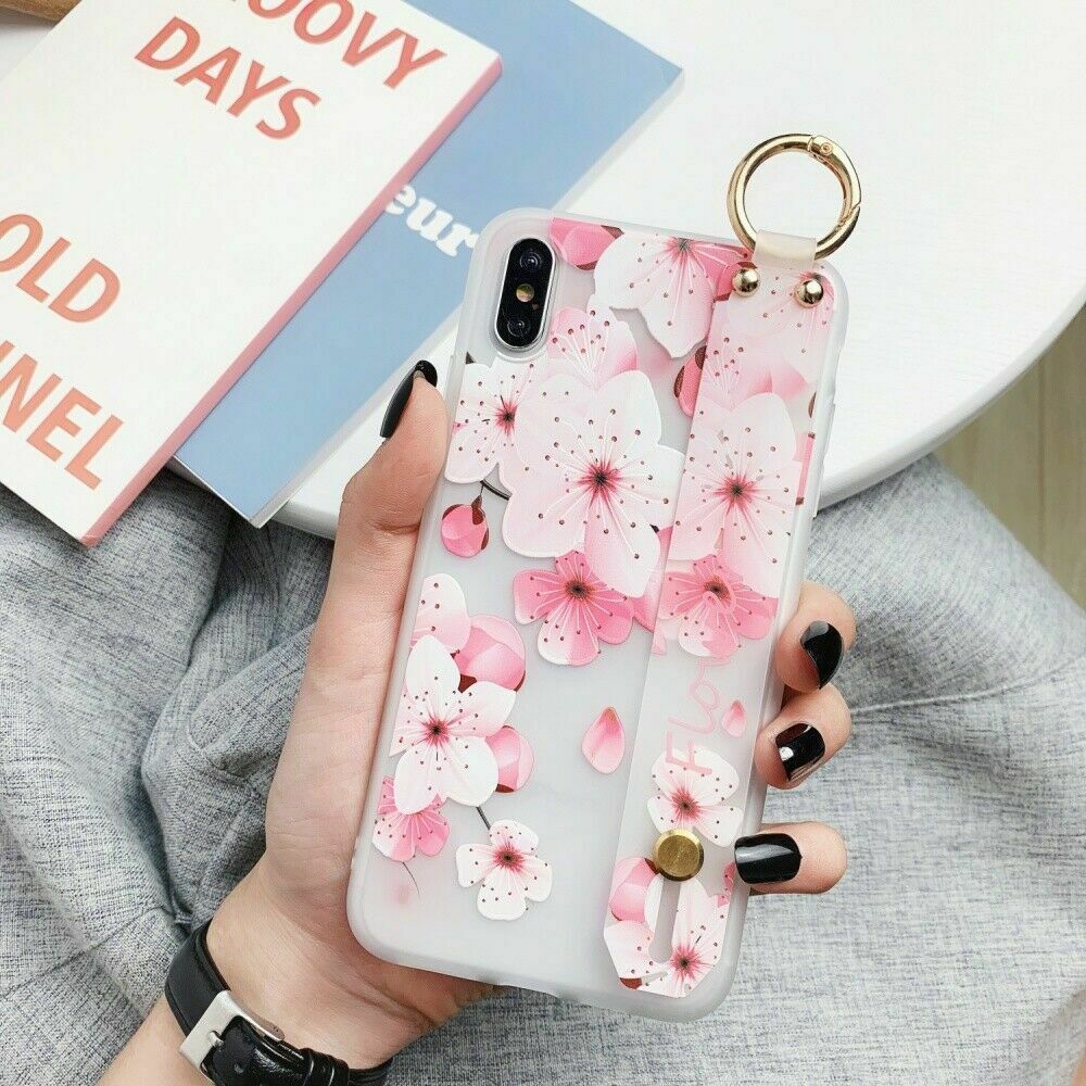 Flower Pattern Clear Slim Hand Strap Holder Case For iPhone - carolay.co