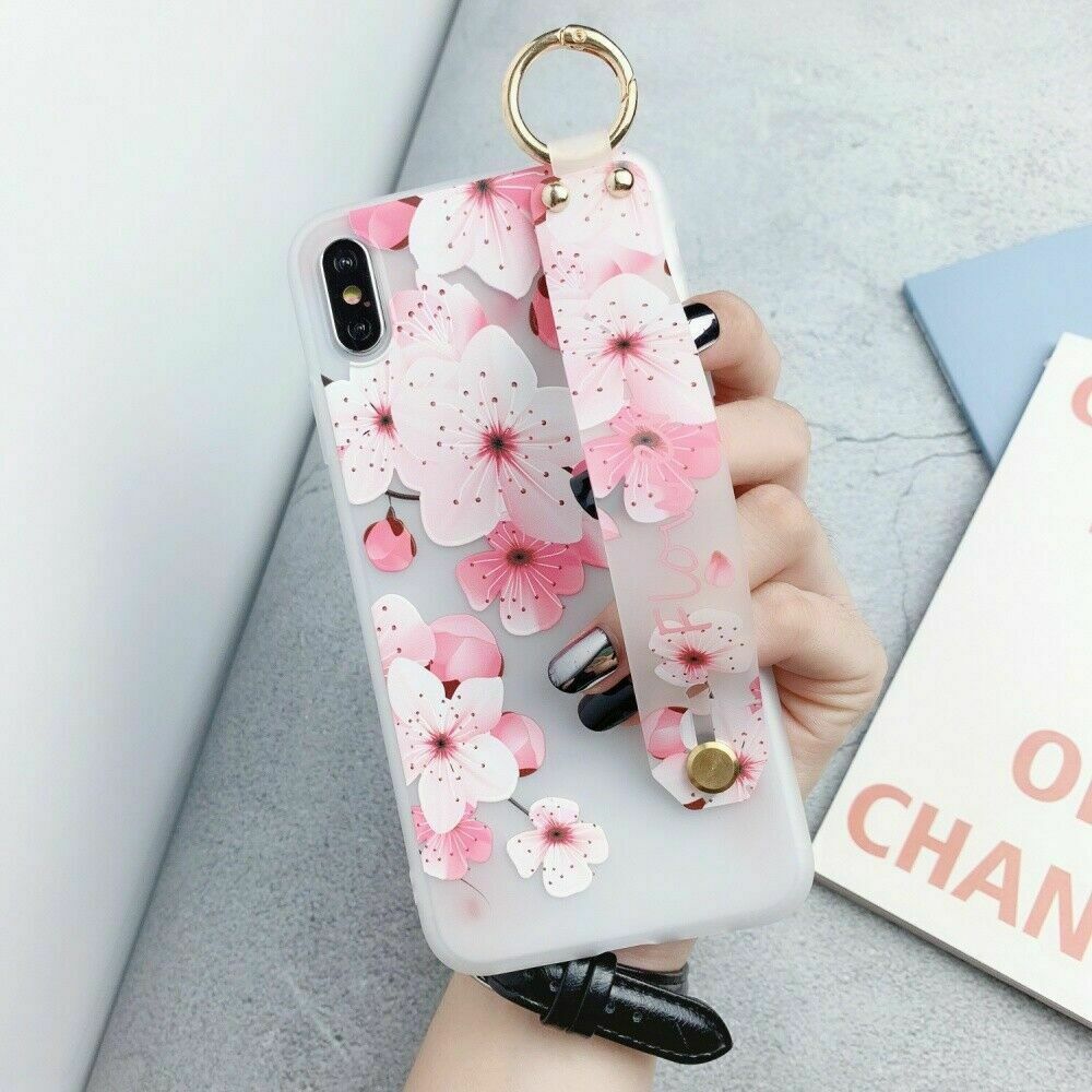 Flower Pattern Clear Slim Hand Strap Holder Case For iPhone - carolay.co