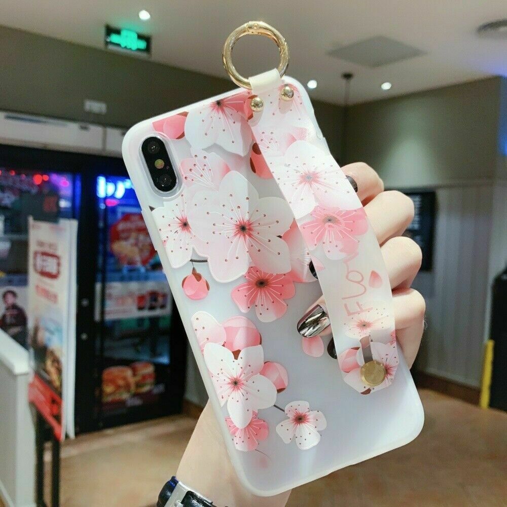 Flower Pattern Clear Slim Hand Strap Holder Case For iPhone - carolay.co