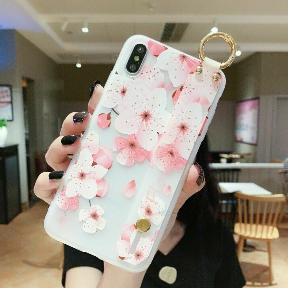 Flower Pattern Clear Slim Hand Strap Holder Case For iPhone - carolay.co