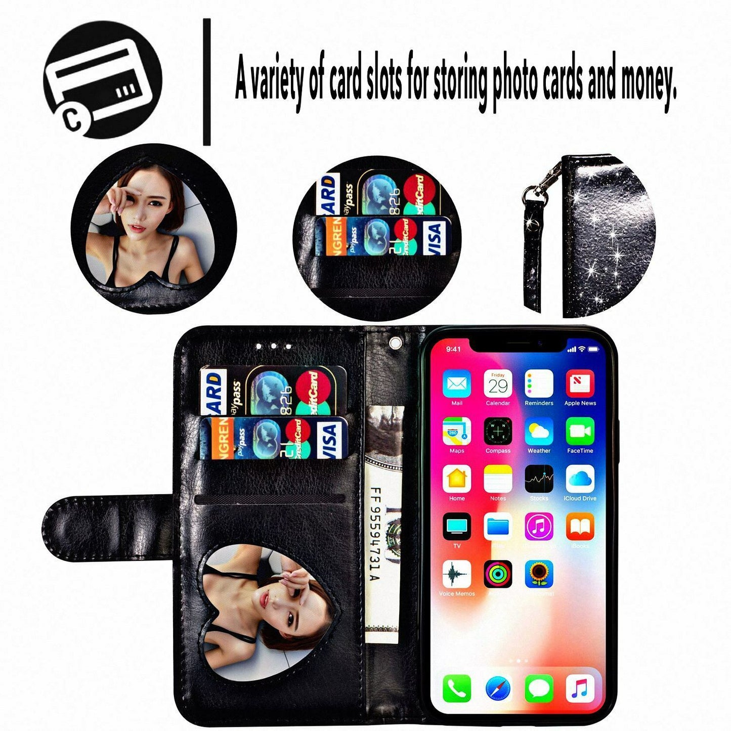 Glitter Bling Leather Zipper Wallet Case For iPhone - carolay.co