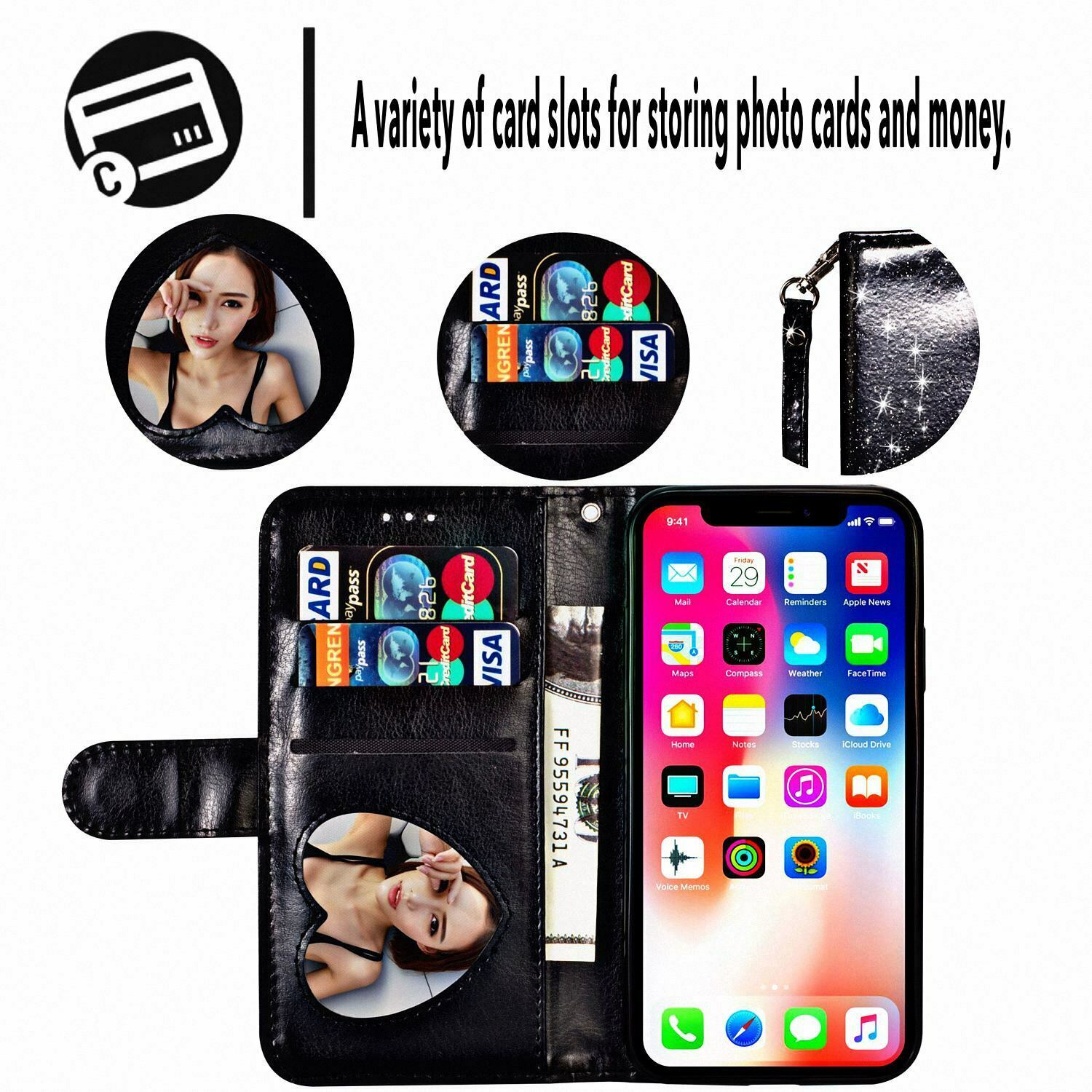 Glitter Bling Leather Zipper Wallet Case For iPhone - carolay.co