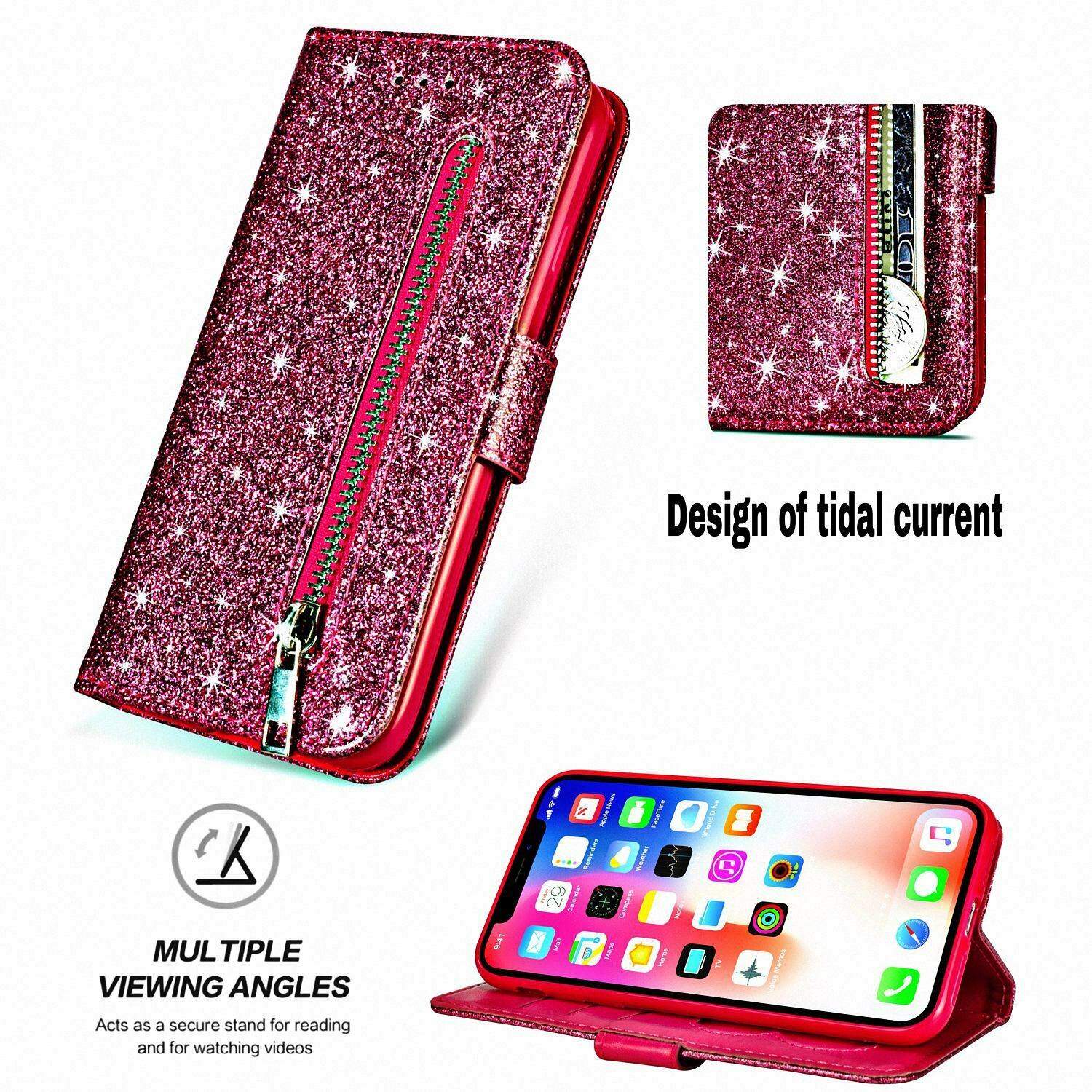 Glitter Bling Leather Zipper Wallet Case For iPhone - carolay.co