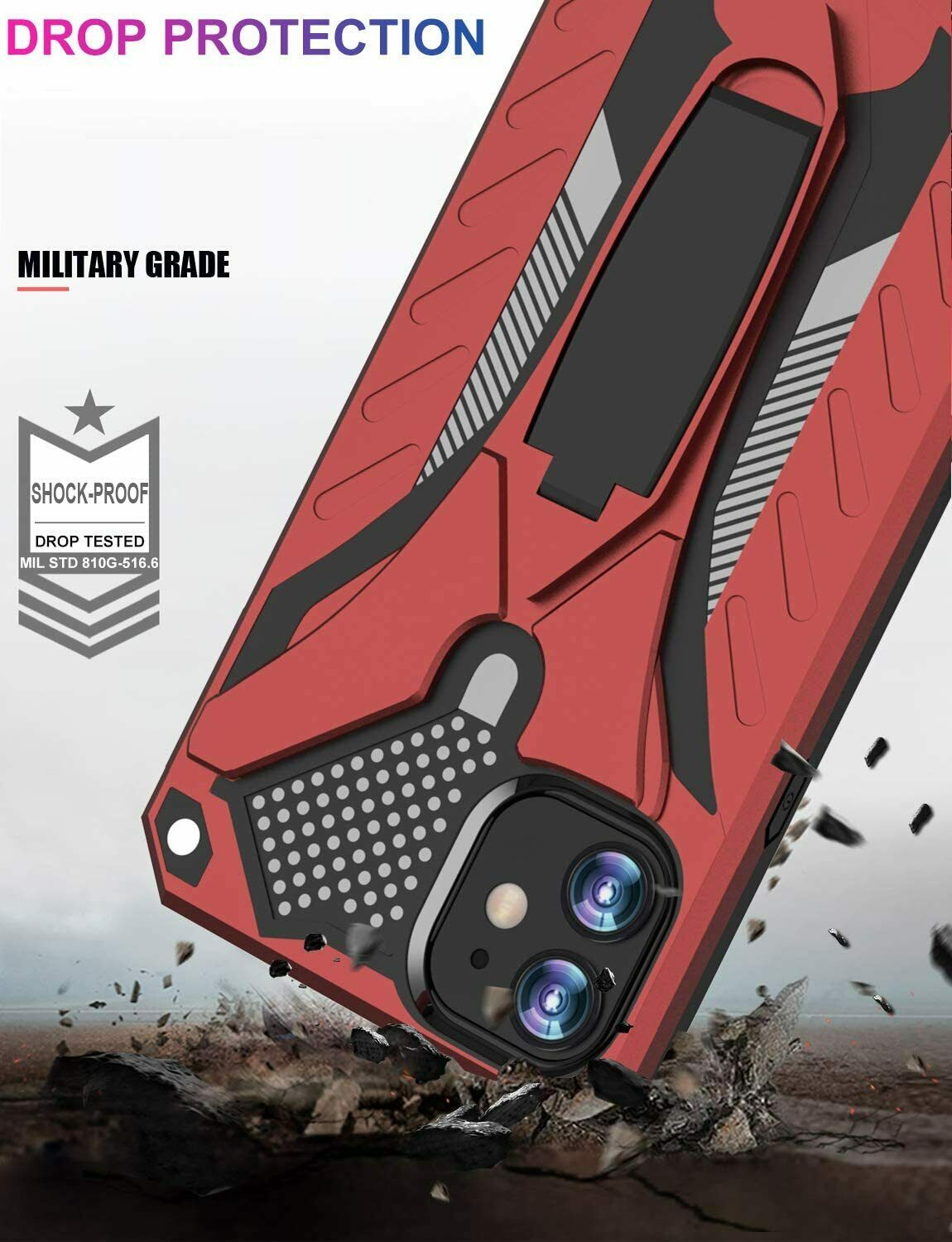 Heavy Duty Shockproof Stand Cover Glass Screen Protector For iPhone - carolay.co