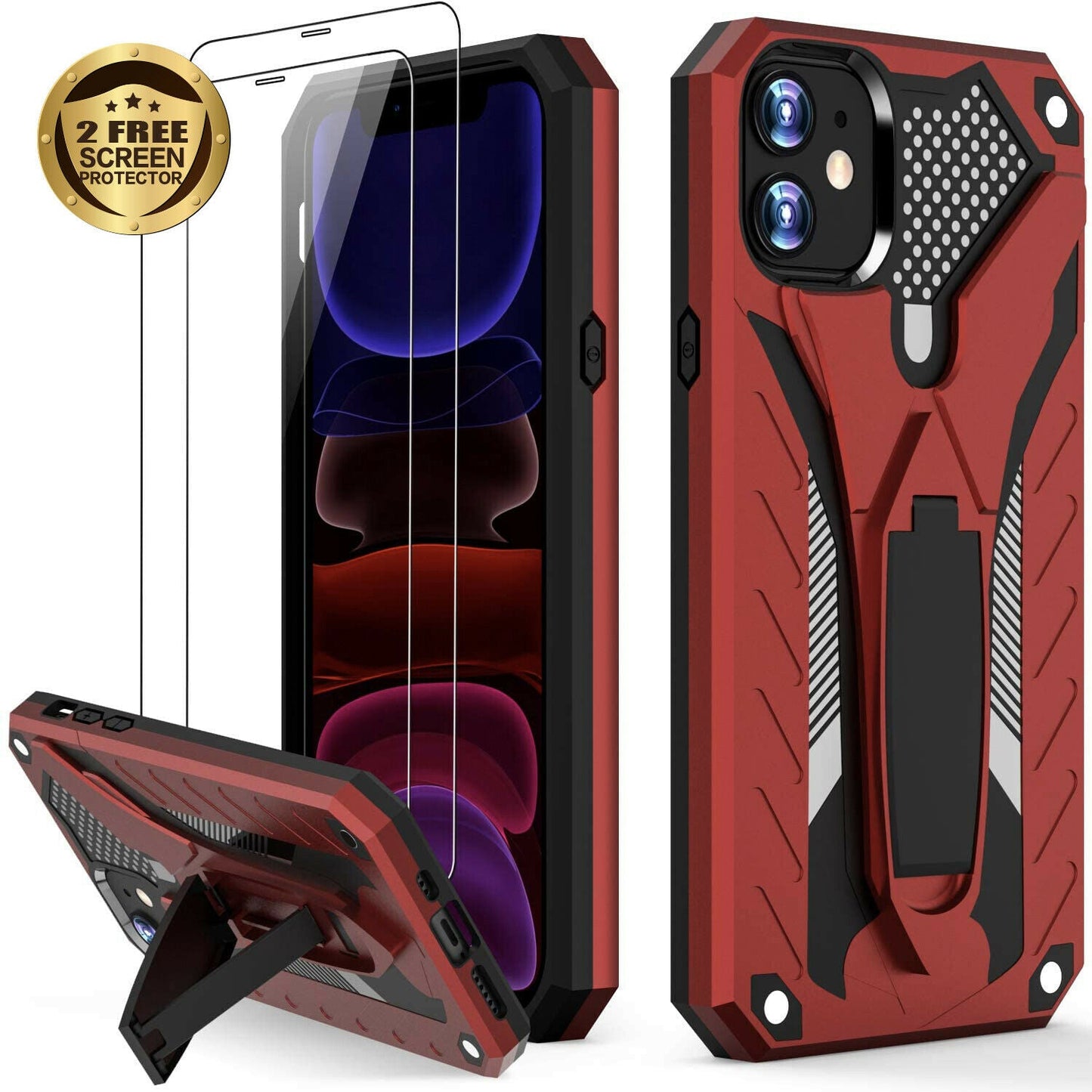 Heavy Duty Shockproof Stand Cover Glass Screen Protector For iPhone - carolay.co
