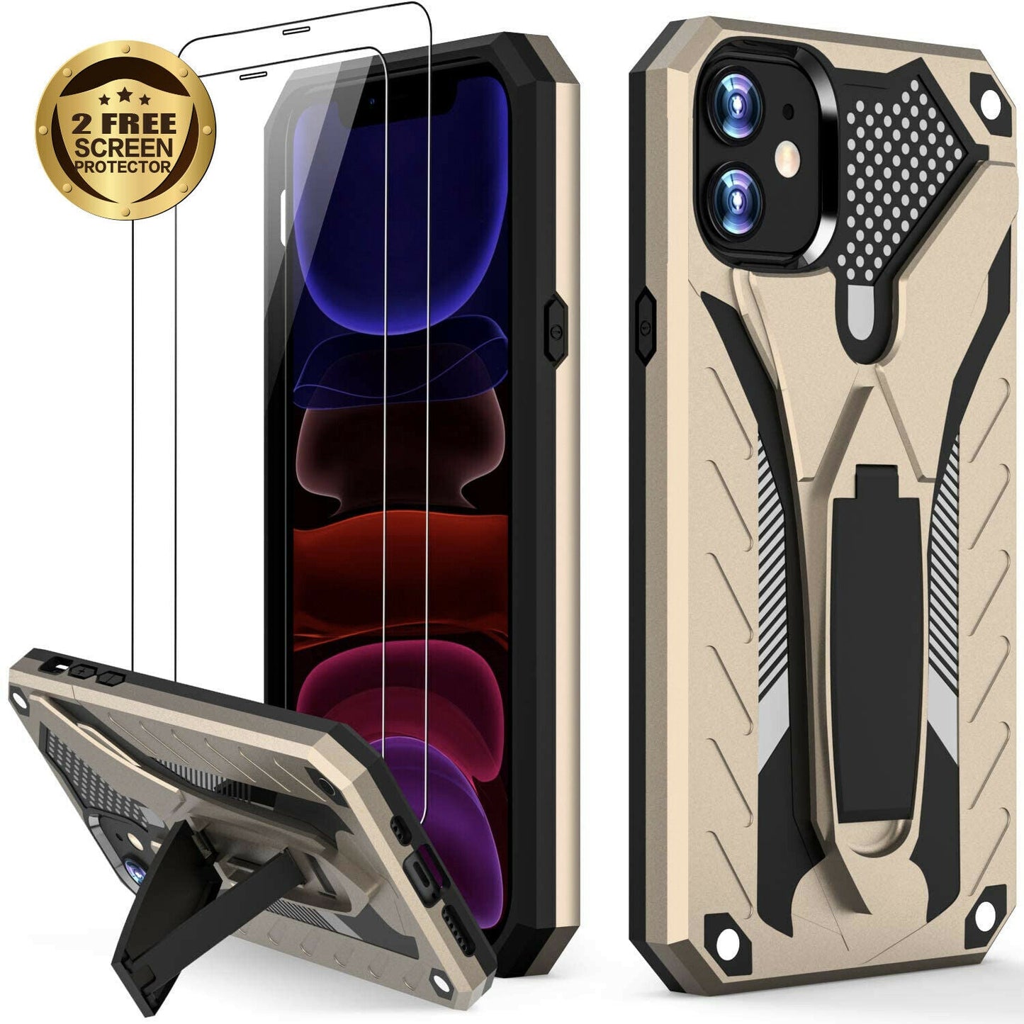 Heavy Duty Shockproof Stand Cover Glass Screen Protector For iPhone - carolay.co
