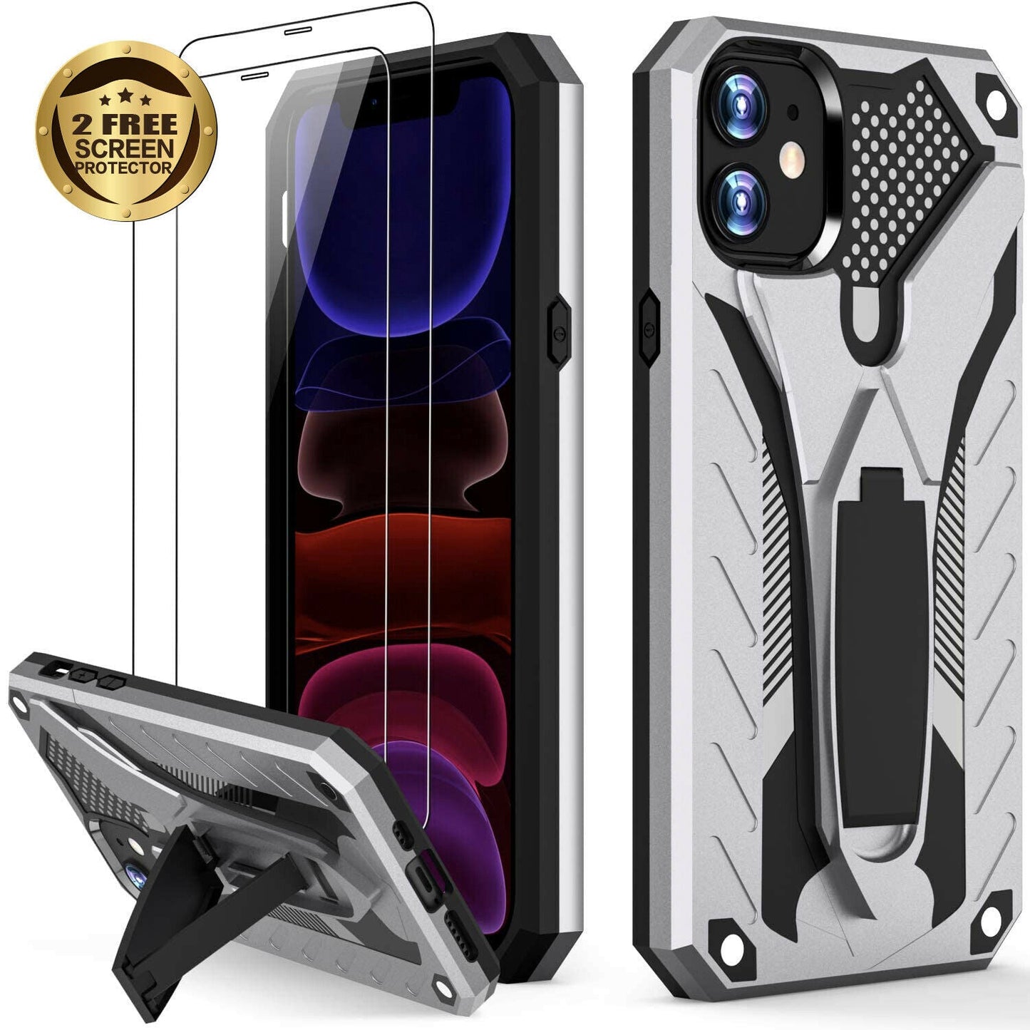 Heavy Duty Shockproof Stand Cover Glass Screen Protector For iPhone - carolay.co