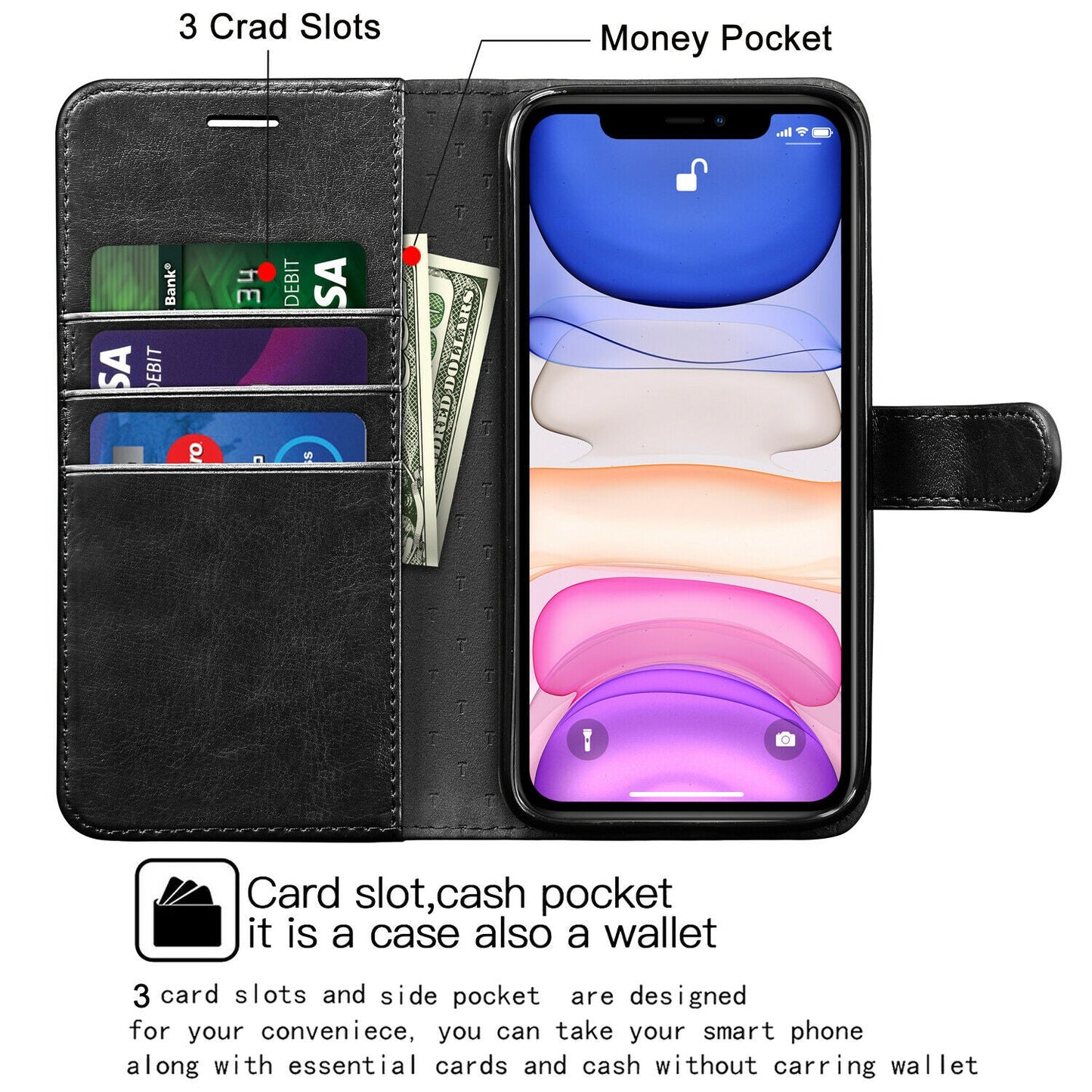Leather Wallet Case Flip Magnetic Stand Card for iPhone - carolay.co