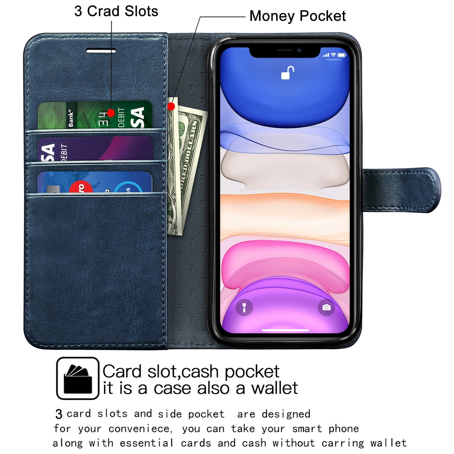 Leather Wallet Case Flip Magnetic Stand Card for iPhone - carolay.co