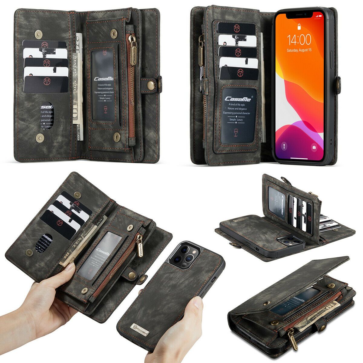 Magnetic Zipper Leather Wallet Case For iPhone - carolay.co