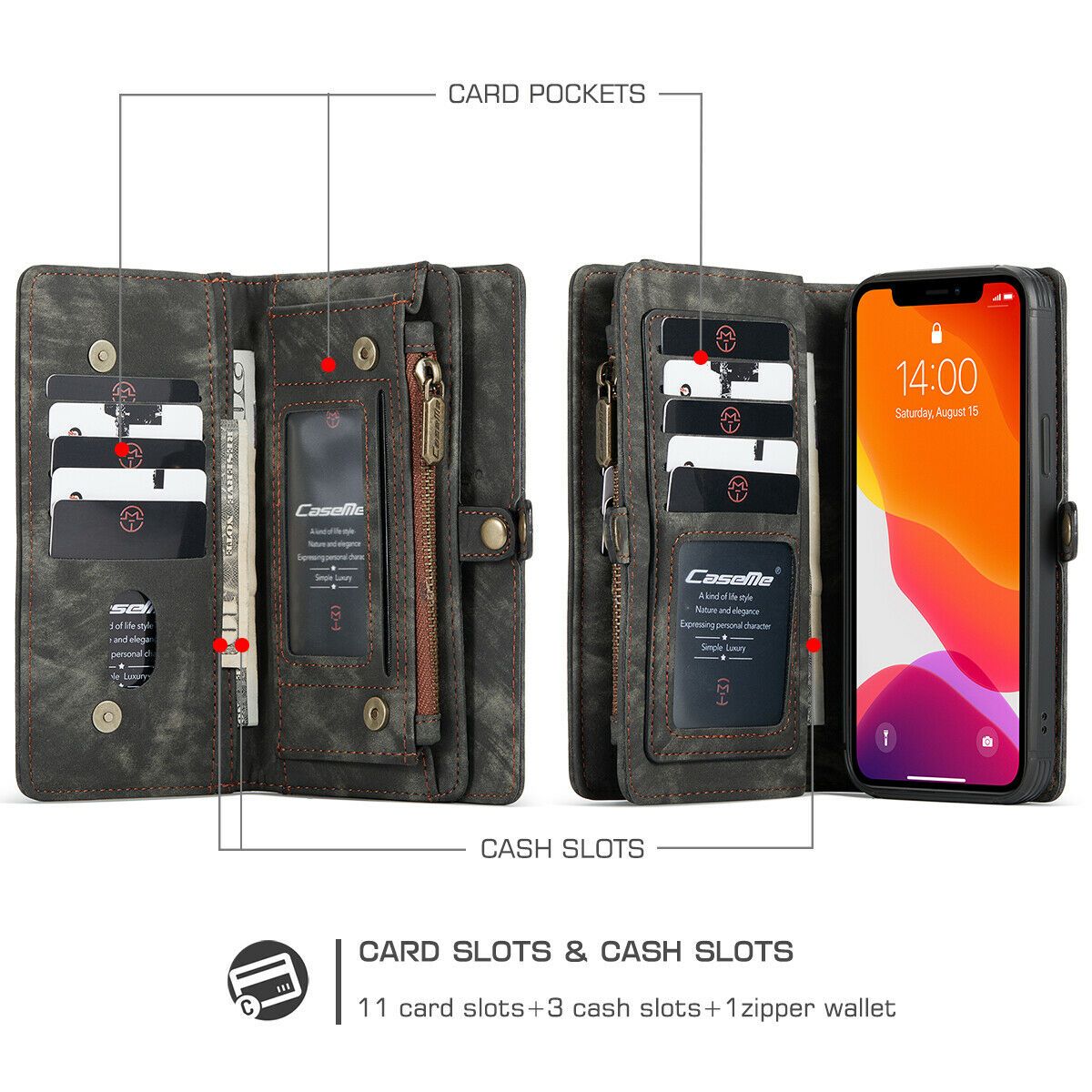 Magnetic Zipper Leather Wallet Case For iPhone - carolay.co
