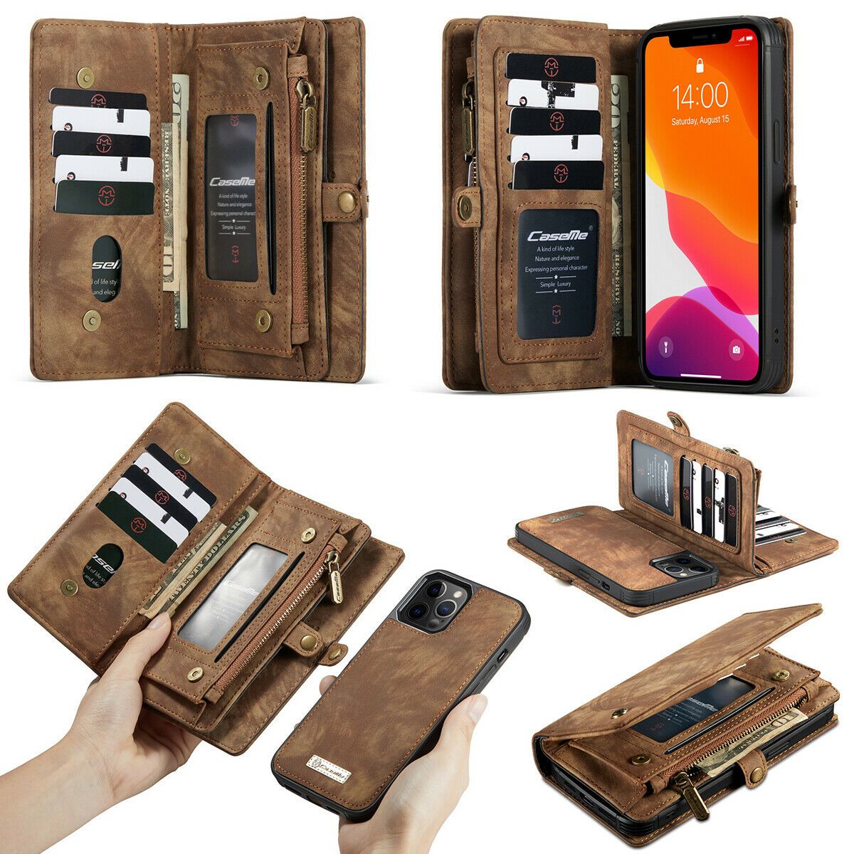 Magnetic Zipper Leather Wallet Case For iPhone - carolay.co