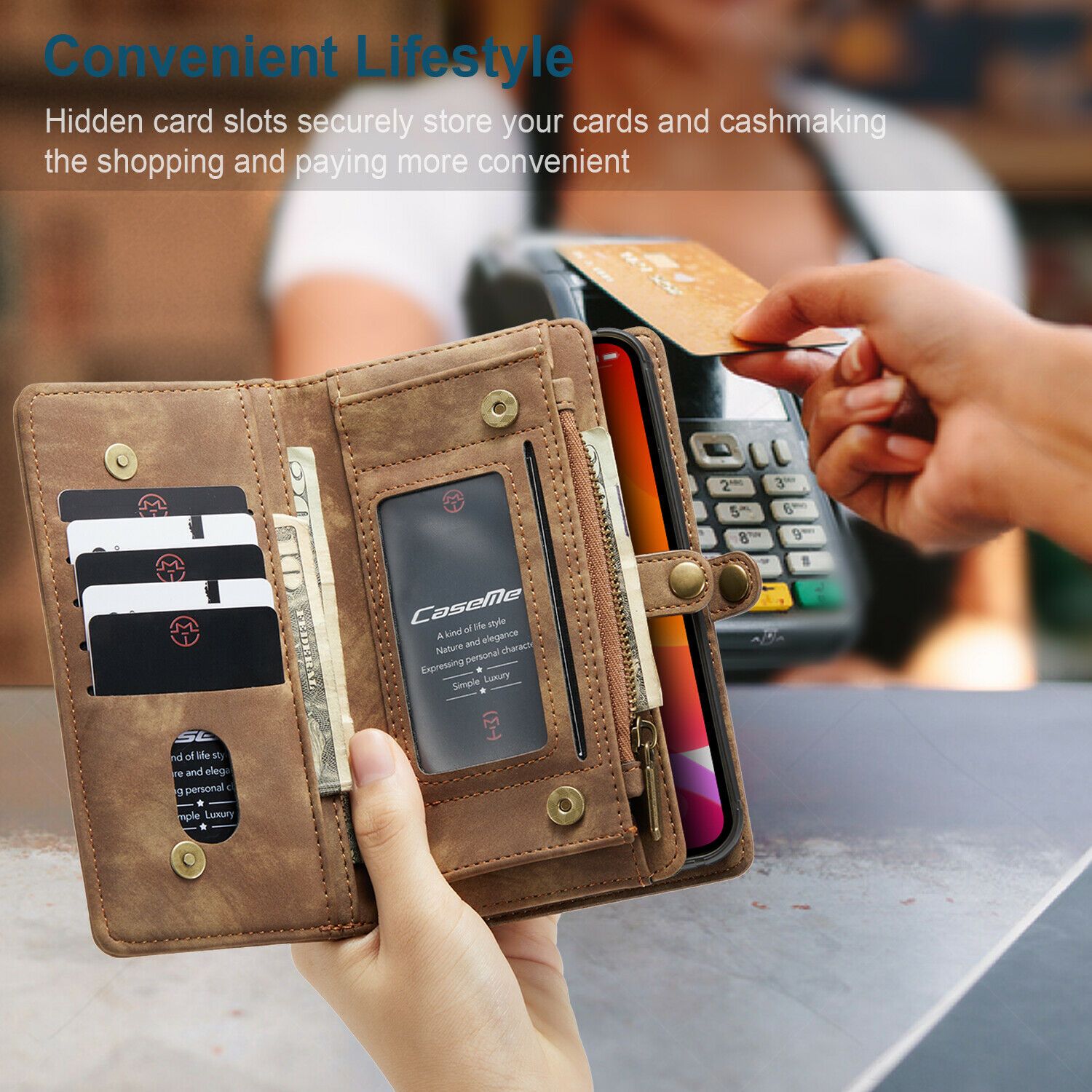 Magnetic Zipper Leather Wallet Case For iPhone - carolay.co