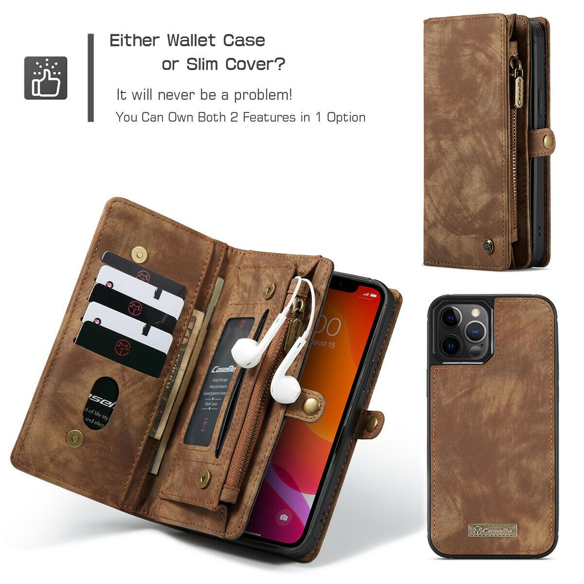 Magnetic Zipper Leather Wallet Case For iPhone - carolay.co