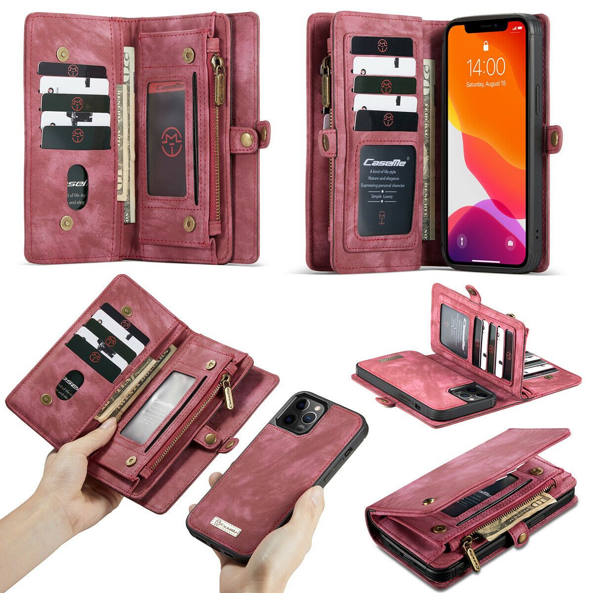 Magnetic Zipper Leather Wallet Case For iPhone - carolay.co