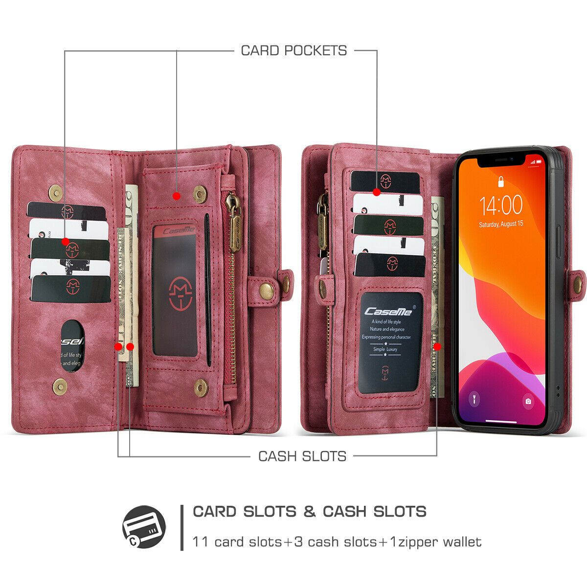 Magnetic Zipper Leather Wallet Case For iPhone - carolay.co