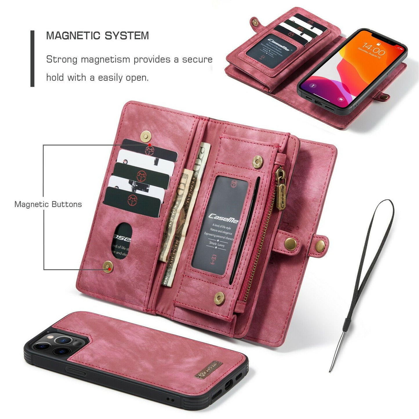 Magnetic Zipper Leather Wallet Case For iPhone - carolay.co